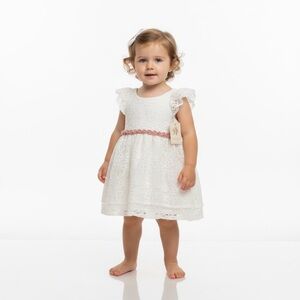 Laura Ashley London Baby Girl's White Floral Lace Ball Gown Dress 12m Easter